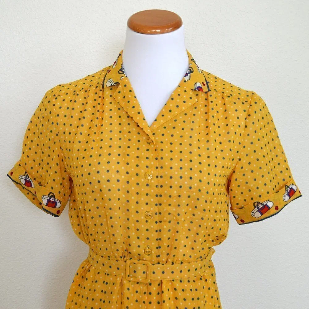 Vintage Tennis Printed Polka Dot Dress - Picture 2 of 7